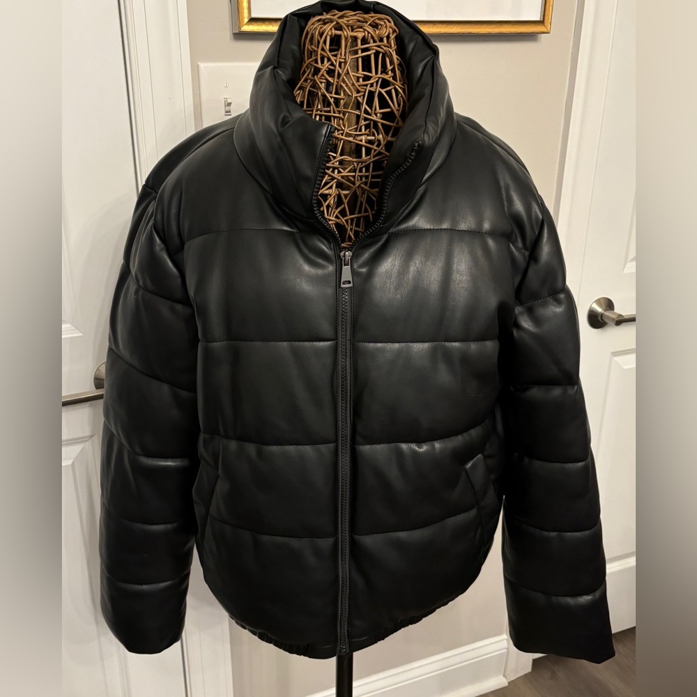 Amazing Faux Leather Puffer Jacket Size XL